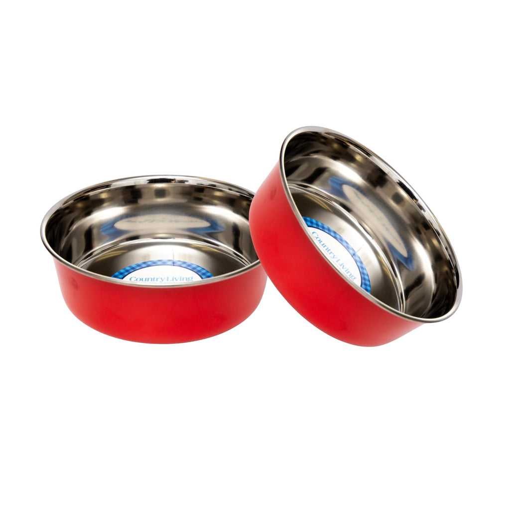 Country Living Heavy Gauge Stainless Steel Dog Bowls, Set of 2 | Non-Skid Food & Water Bowls