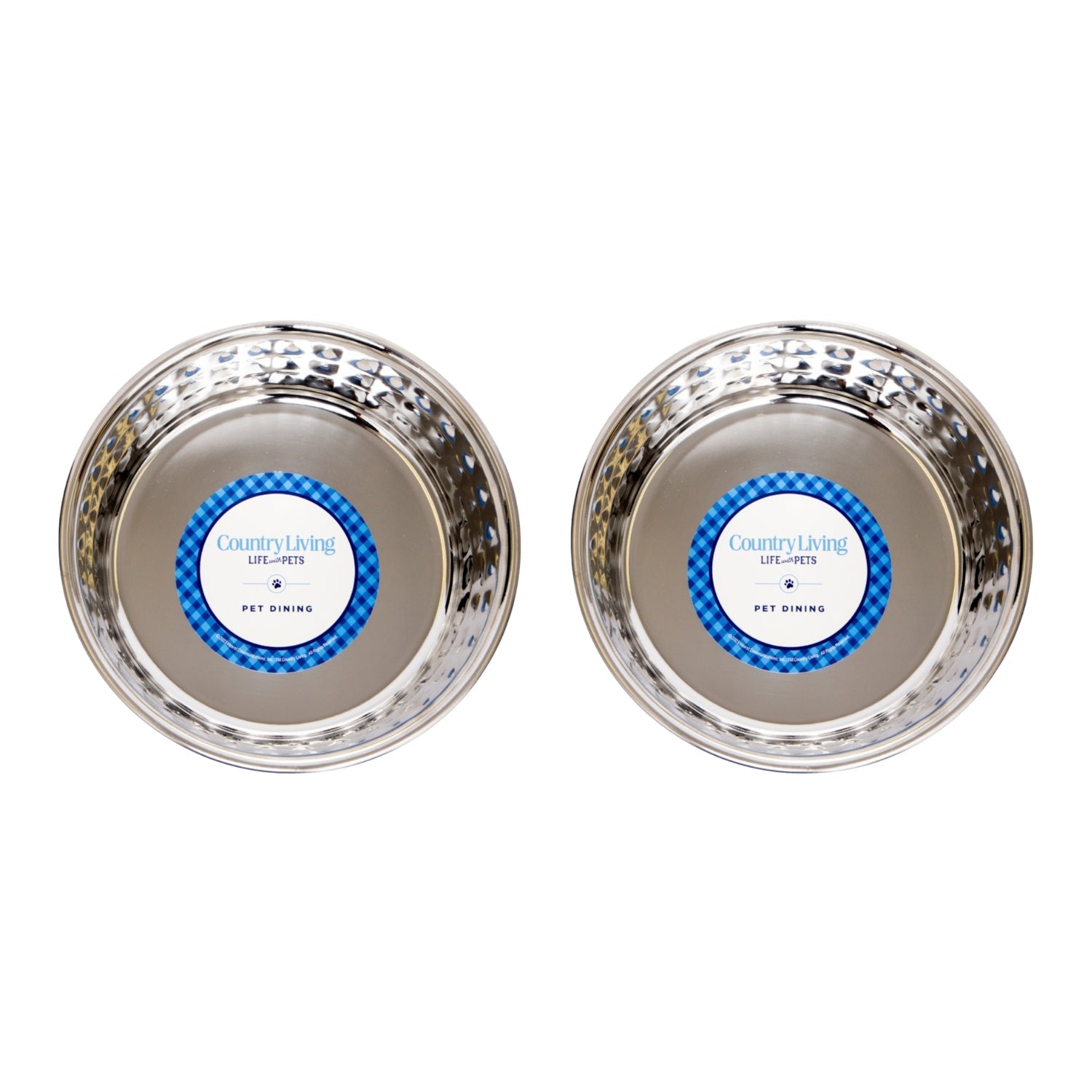 Country Living Hammered Stainless Steel Dog Bowls, Set of 2 | Rose Quartz, 64oz for XL Breeds
