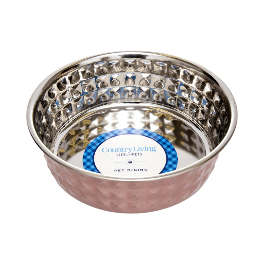Country Living Hammered Stainless Steel Dog Bowls, Set of 2 | Rose Quartz, 64oz for XL Breeds