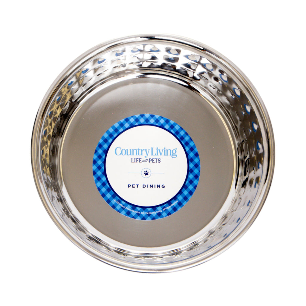 Country Living Hammered Stainless Steel Dog Bowls, Set of 2 | Rose Quartz, 64oz for XL Breeds