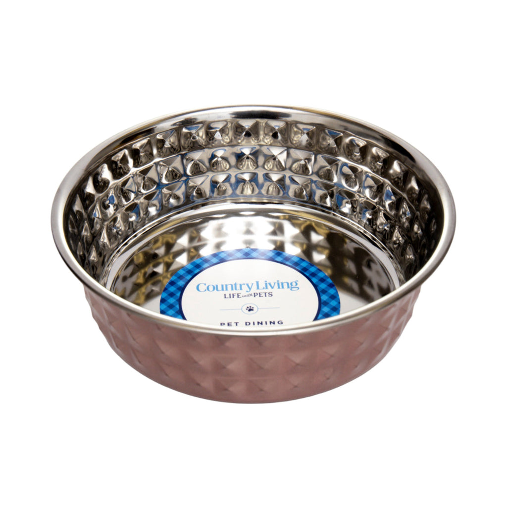 Country Living Hammered Stainless Steel Dog Bowls, Set of 2 | Rose Quartz, 64oz for XL Breeds