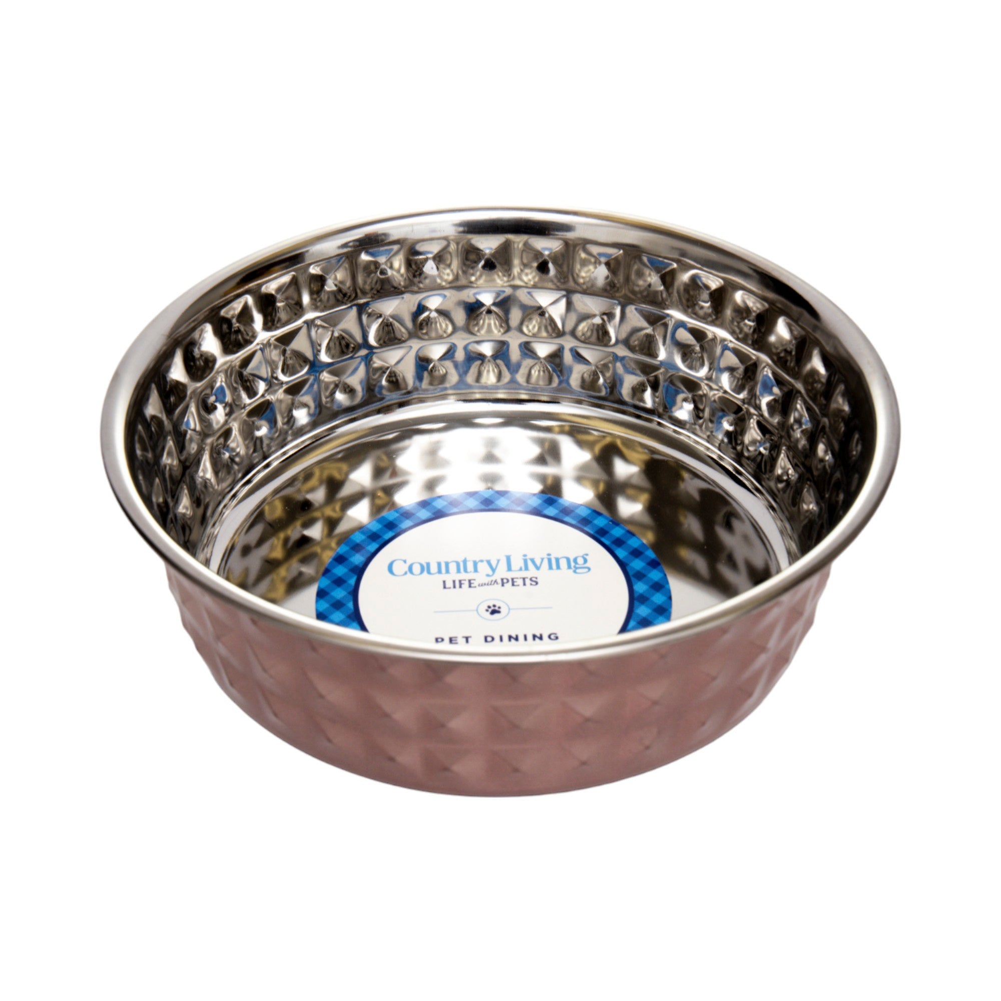 Country Living Hammered Stainless Steel Dog Bowls, Set of 2 | Rose Quartz, 64oz for XL Breeds