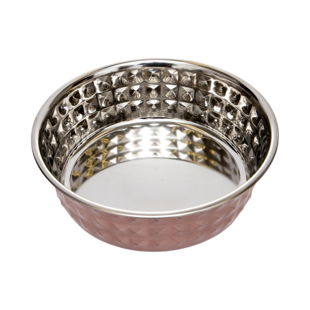 Country Living Hammered Stainless Steel Dog Bowls, Set of 2 | Rose Quartz, 64oz for XL Breeds