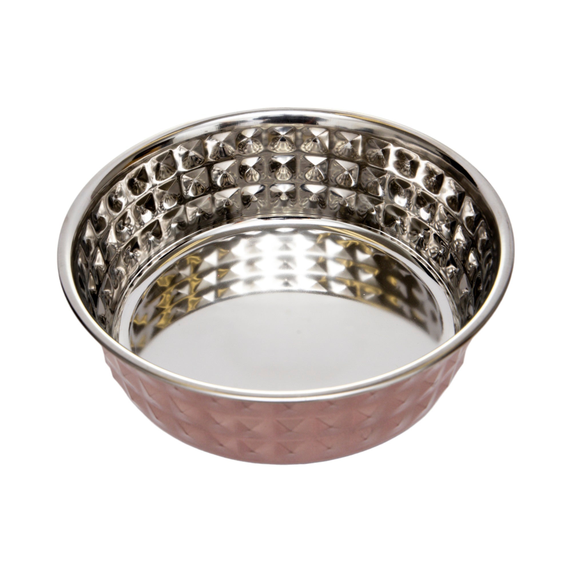 Country Living Hammered Stainless Steel Dog Bowls, Set of 2 | Rose Quartz, 64oz for XL Breeds