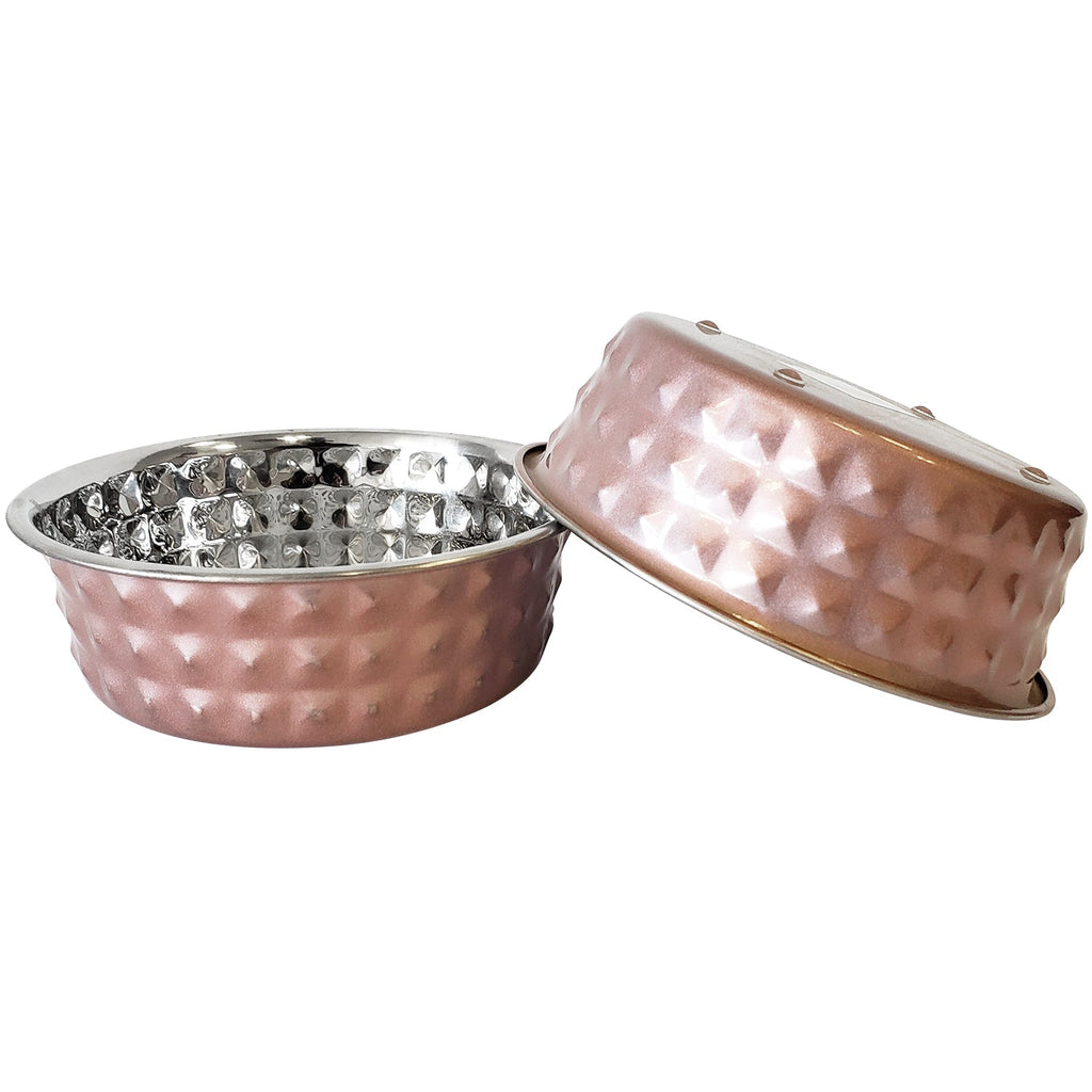 Country Living Hammered Stainless Steel Dog Bowls, Set of 2 | Rose Quartz, 64oz for XL Breeds