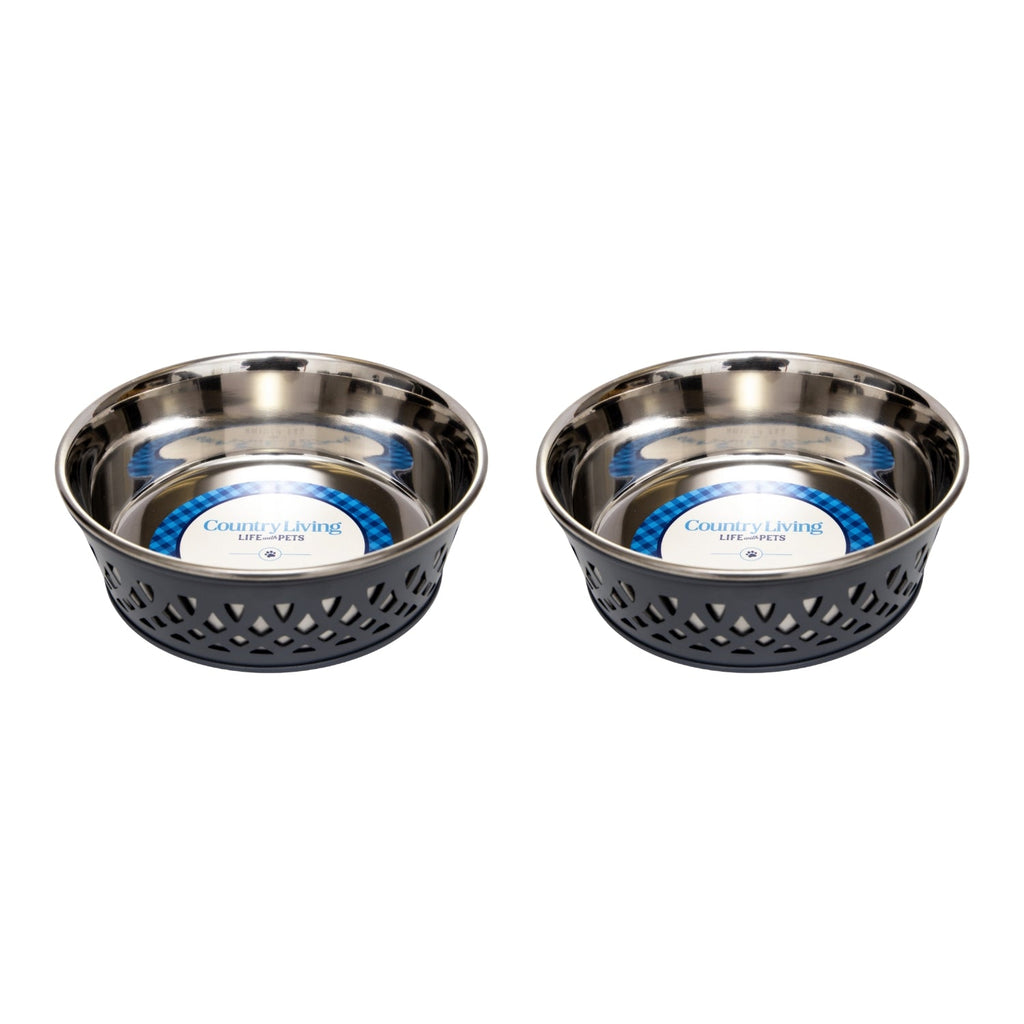 Country Living Farmhouse Stainless Steel Dog Bowls, Set of 2 | For Small to Medium Dogs