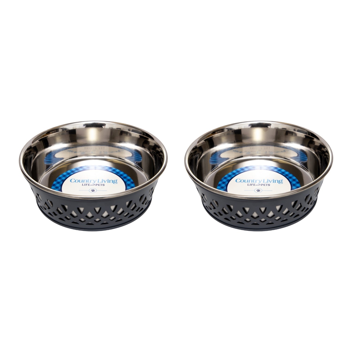 Country Living Farmhouse Stainless Steel Dog Bowls, Set of 2 | For Small to Medium Dogs