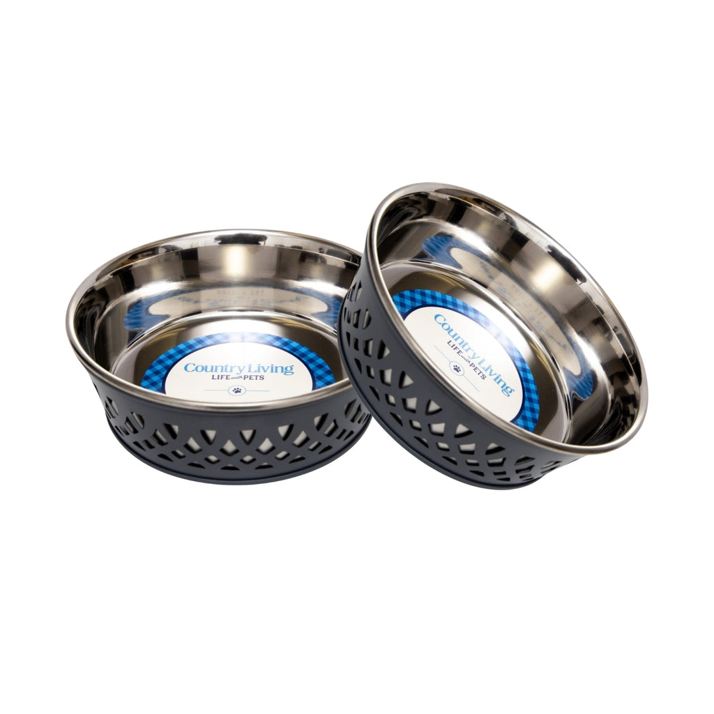 Country Living Farmhouse Stainless Steel Dog Bowls, Set of 2 | For Small to Medium Dogs