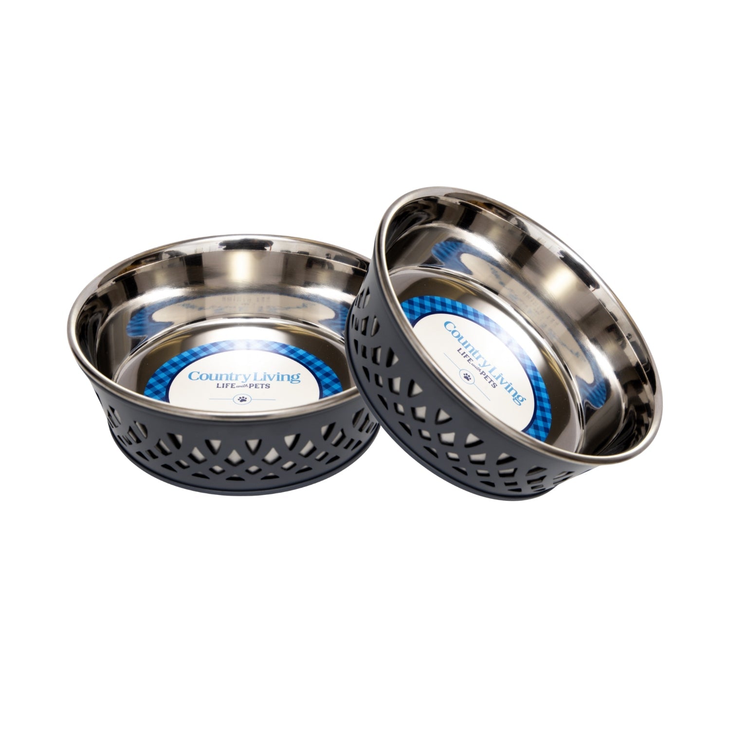 Country Living Farmhouse Stainless Steel Dog Bowls, Set of 2 | For Small to Medium Dogs