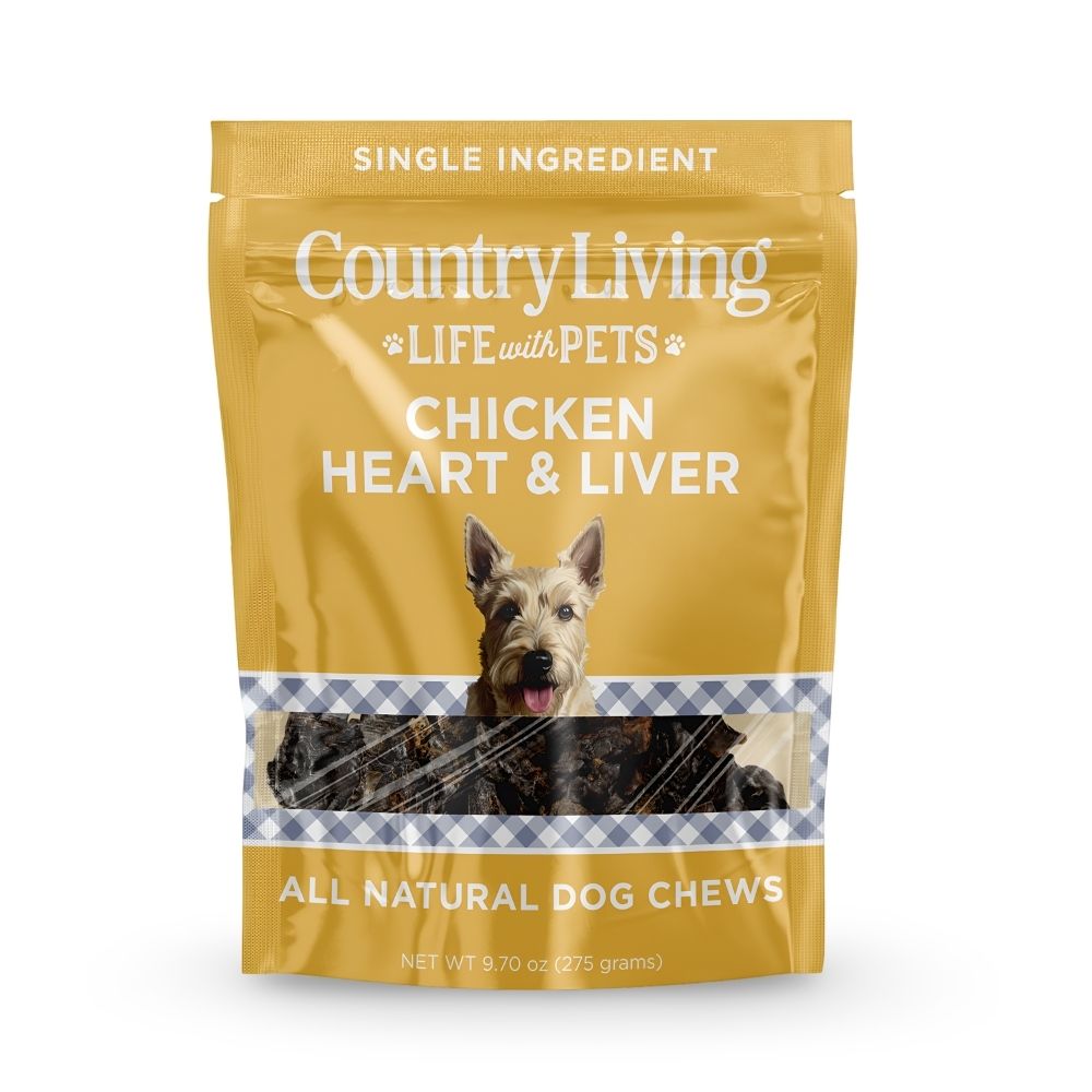 Country Living Dehydrated Chicken Hearts & Livers Dog Treats | Single-Ingredient Grain-Free Training Treats, 9oz
