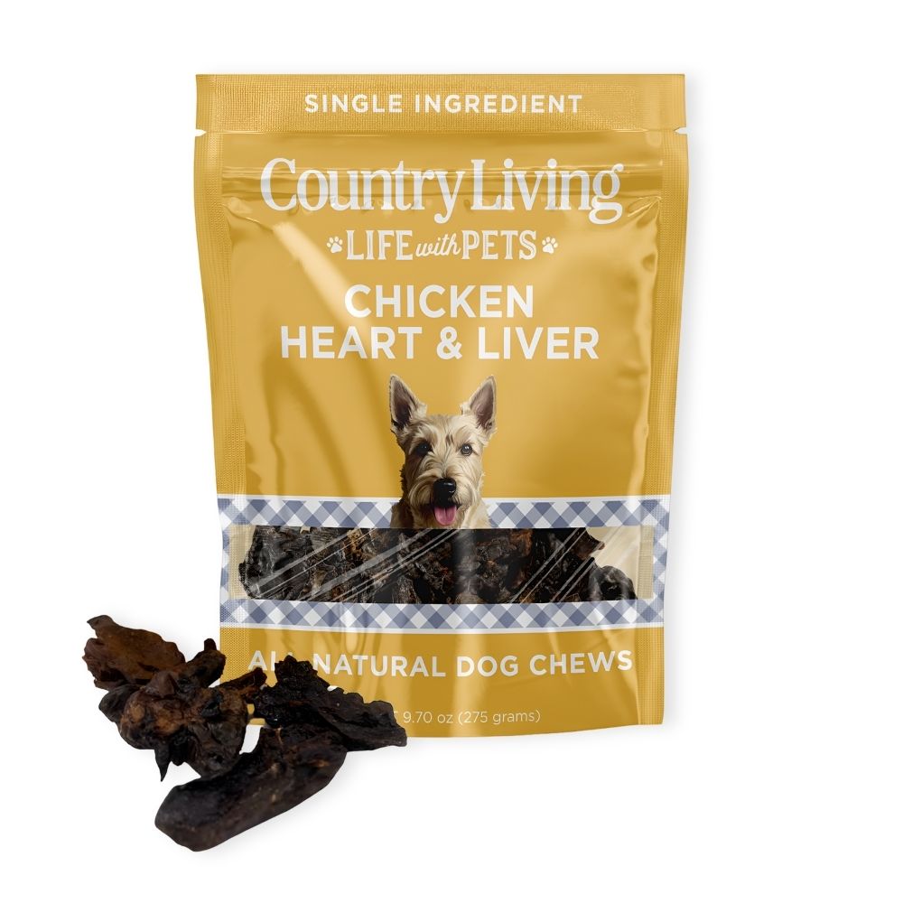 Country Living Dehydrated Chicken Hearts & Livers Dog Treats | Single-Ingredient Grain-Free Training Treats, 9oz