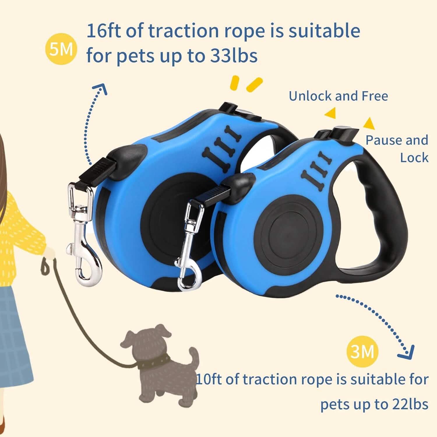 Double Switch Retractable Pet Leash
