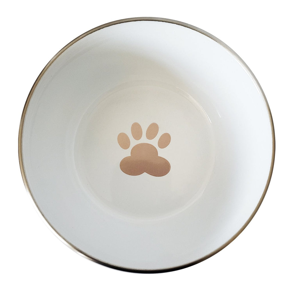 Deep Dog Bowl with Paw Print Design | Stainless Steel Bowl, Rose Gold
