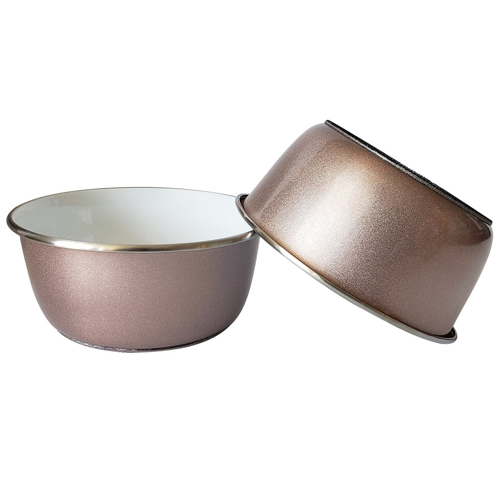 Deep Dog Bowl with Paw Print Design | Stainless Steel Bowl, Rose Gold