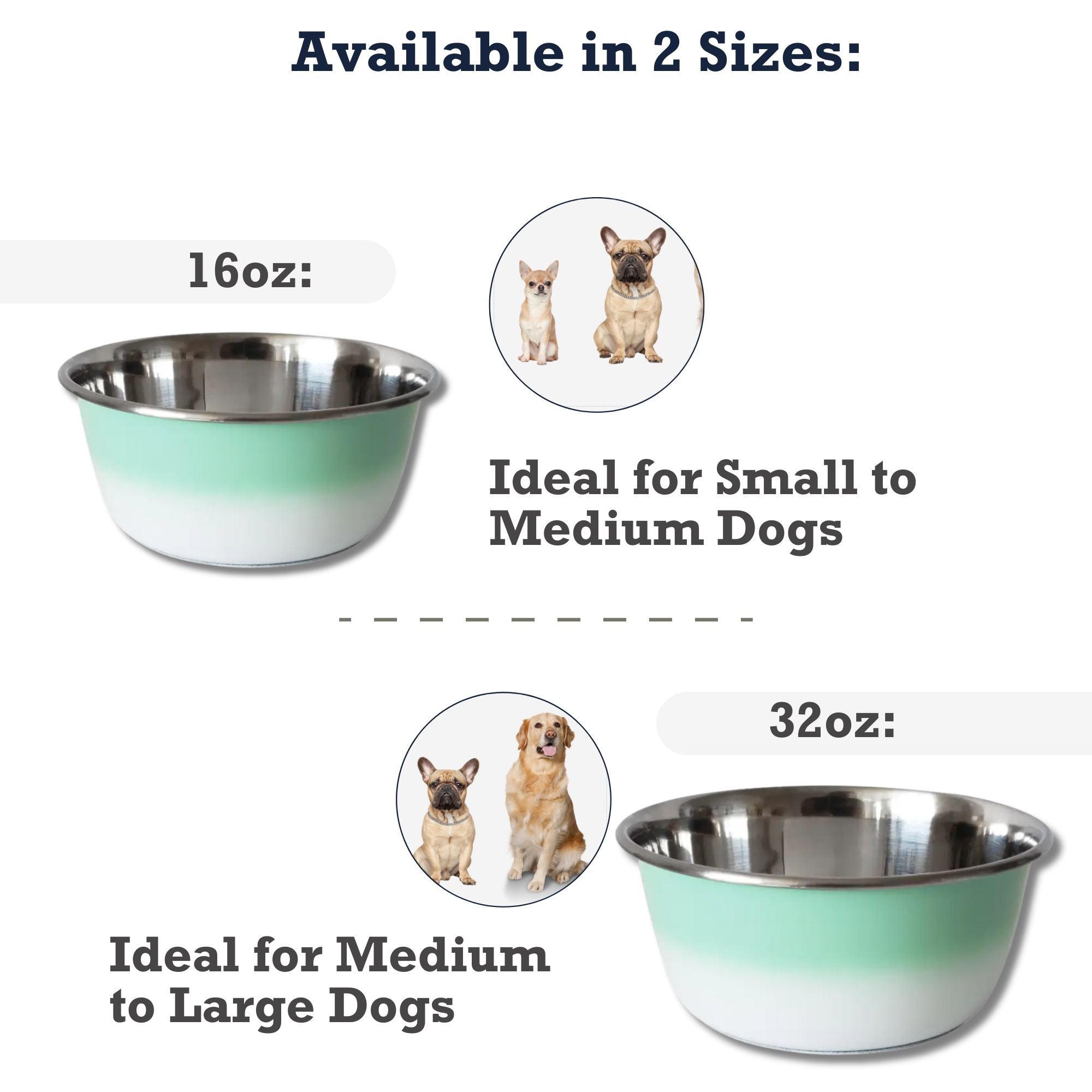 Deep Dog Bowl | Stainless Steel Bowl for All Sizes, Mint Green