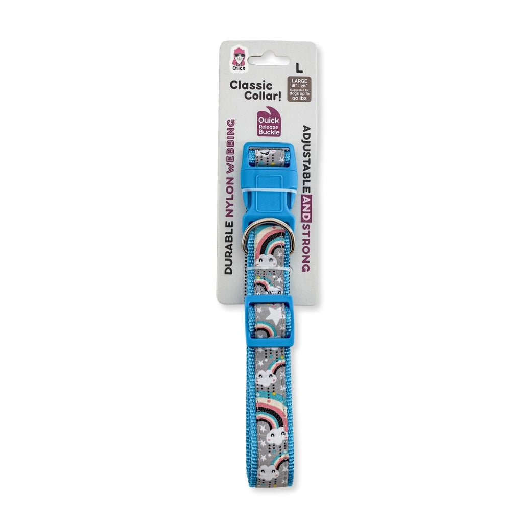 Embroidered Rainbow Dog Collar | Adjustable Nylon Collar, Medium & Large