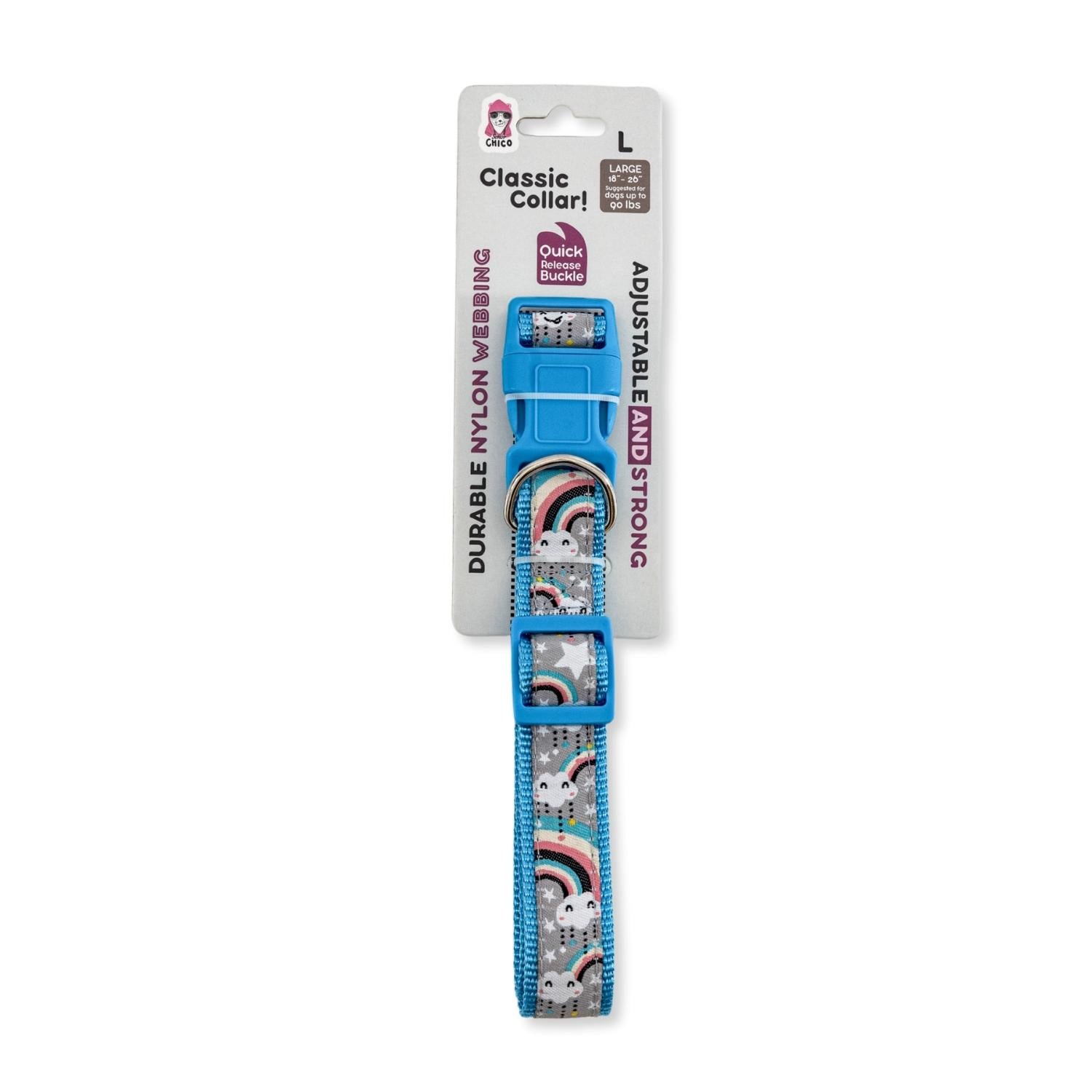 Embroidered Rainbow Dog Collar | Adjustable Nylon Collar, Medium & Large