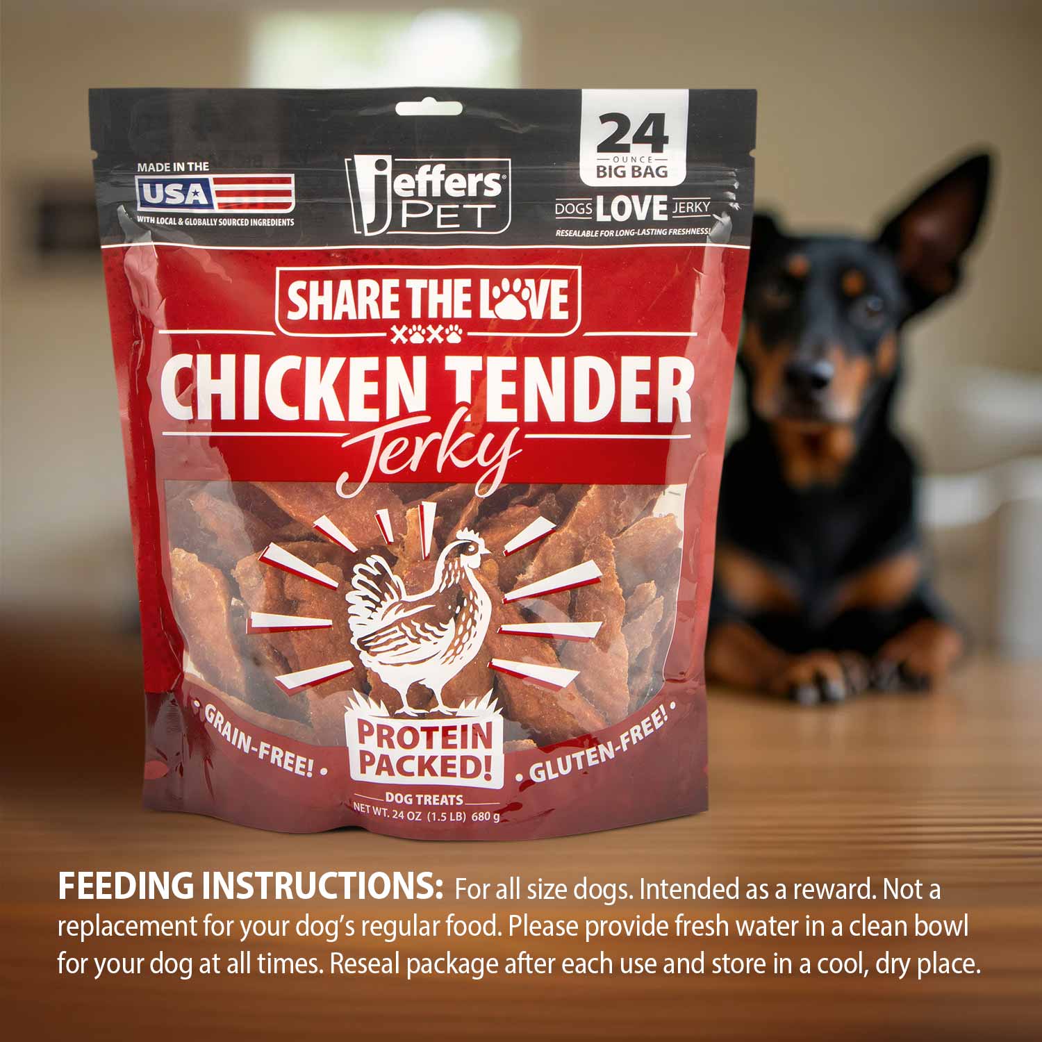 Jeffers Chicken Jerky Healthy Dog Treats, 24 oz - 100% Natural | Made in USA