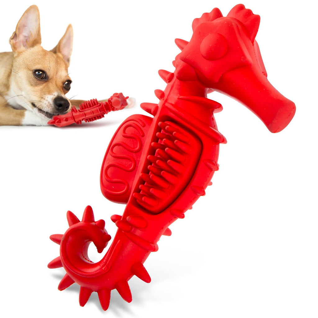 Jeffers Red Seahorse Natural Rubber Dog Chew Toy