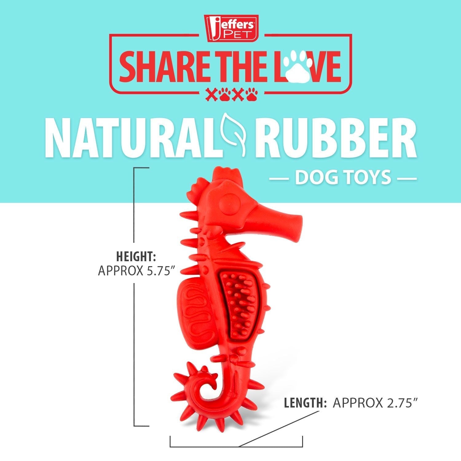 Jeffers Red Seahorse Natural Rubber Dog Chew Toy