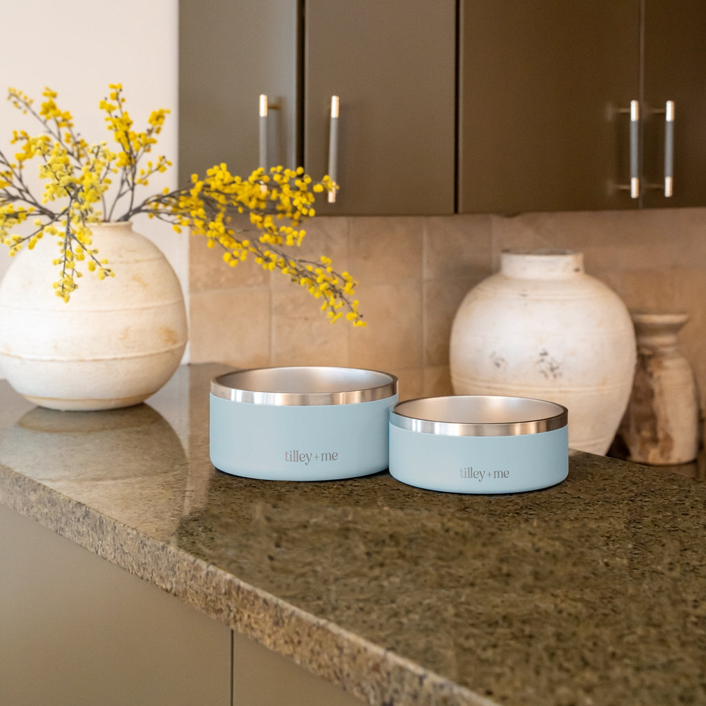 Tilley + Me Stainless Steel Pet Bowl, Dishwasher Safe | 32oz and 64oz
