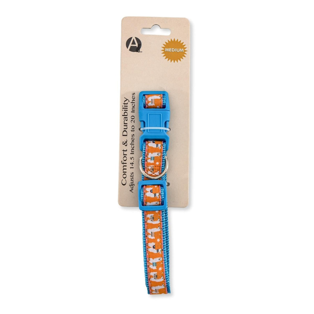 Embroidered Llama Dog Collar | Adjustable Nylon Collar, Medium & Large