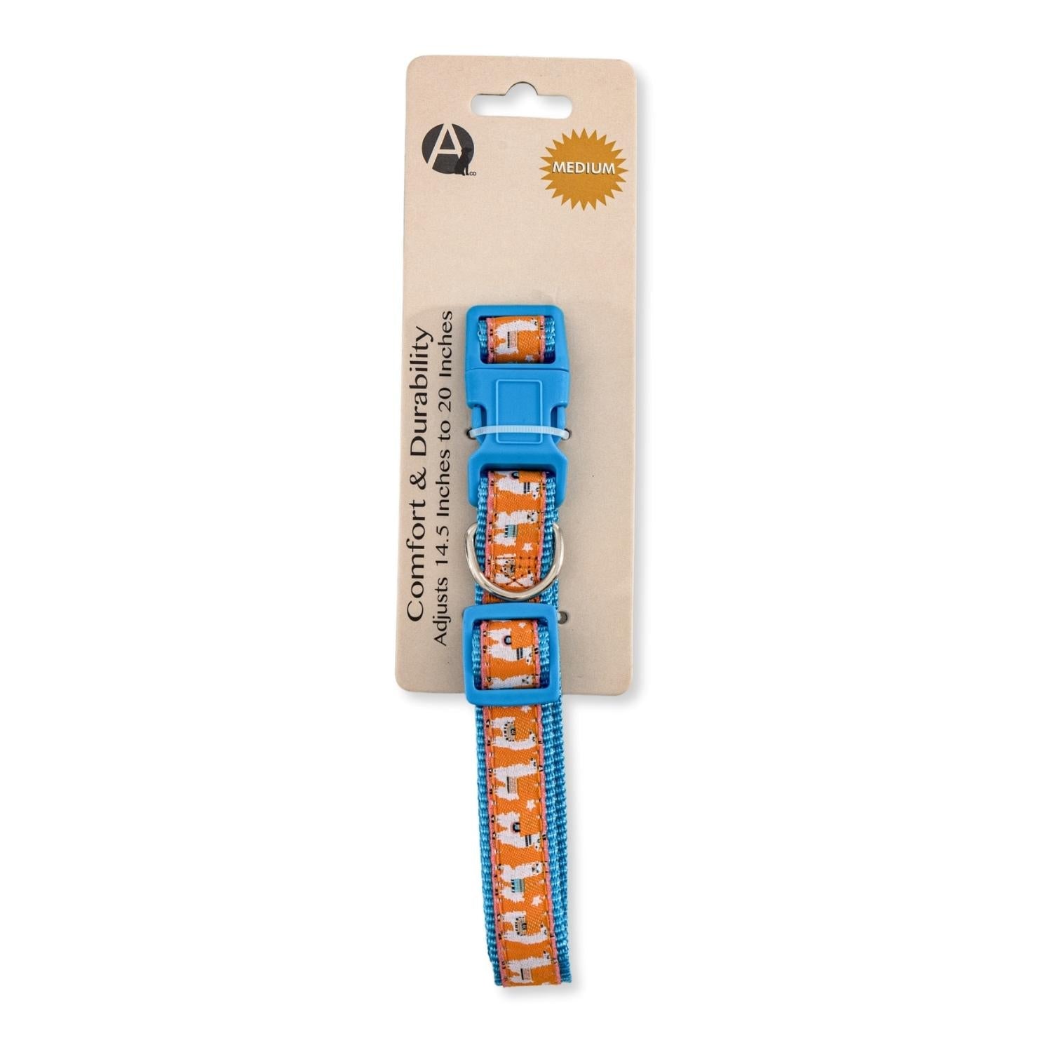 Embroidered Llama Dog Collar | Adjustable Nylon Collar, Medium & Large