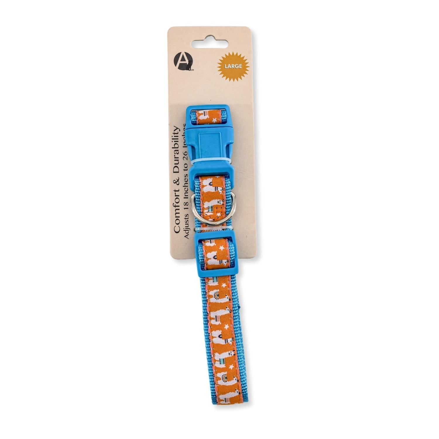 Embroidered Llama Dog Collar | Adjustable Nylon Collar, Medium & Large