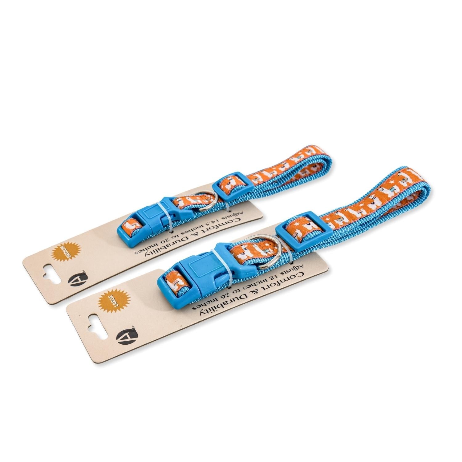 Embroidered Llama Dog Collar | Adjustable Nylon Collar, Medium & Large