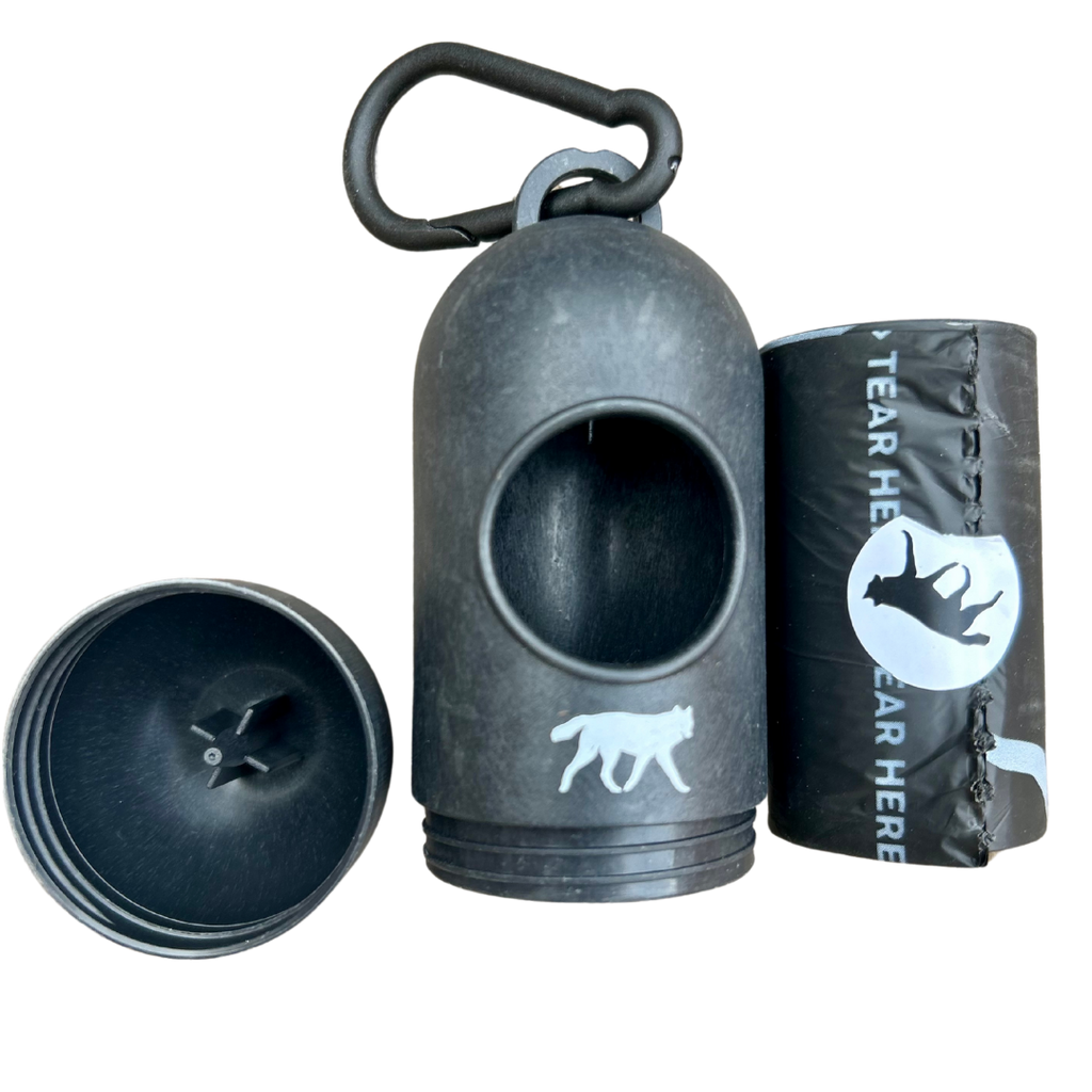 compostable plant-based dog waste bags + bamboo dispenser