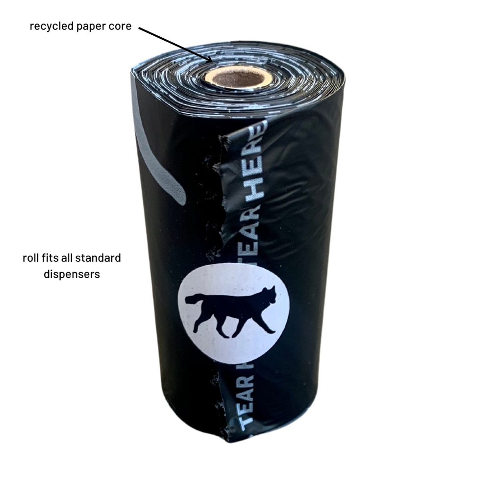 compostable plant-based dog waste bags + bamboo dispenser