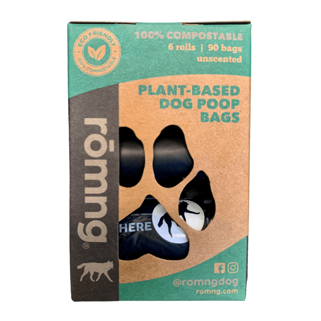 compostable plant-based dog waste bags + bamboo dispenser