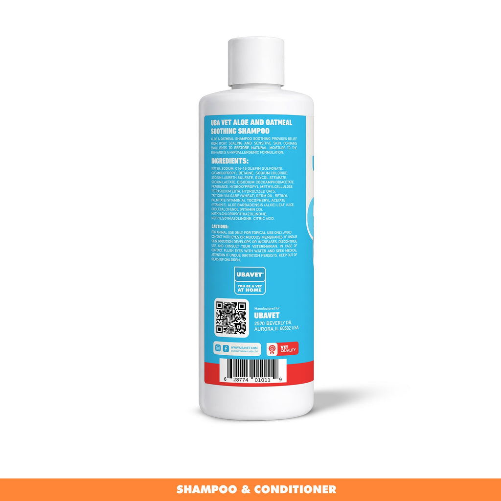 UBAVET Aloe & Oatmeal Shampoo | Gentle Cleanser for Sensitive Skin, 16.9oz