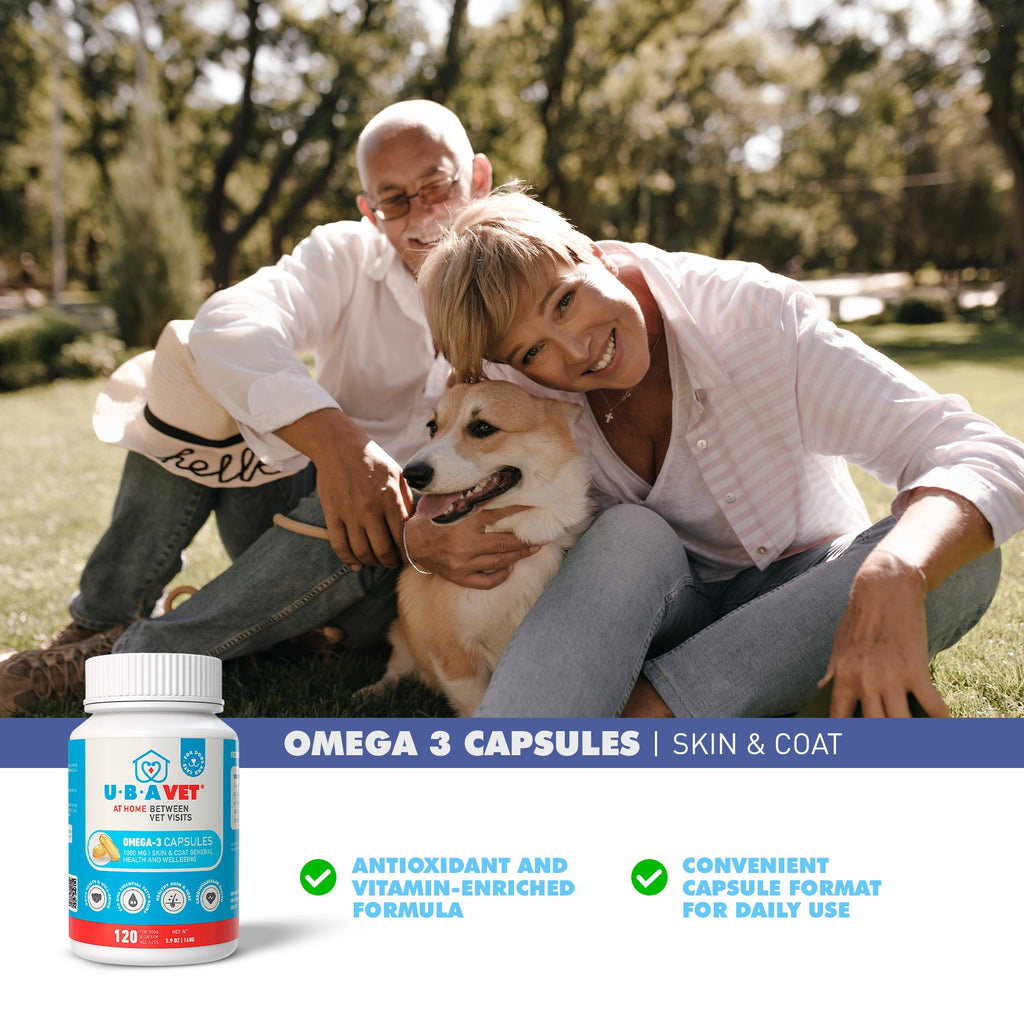 UBAVET Omega-3 Capsules 1000mg | Skin & Coat Support for Dogs & Cats, 120ct