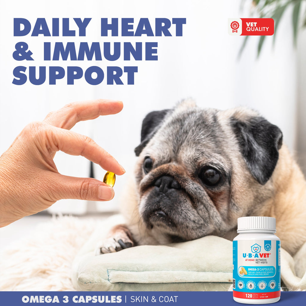 UBAVET Omega-3 Capsules 1000mg | Skin & Coat Support for Dogs & Cats, 120ct