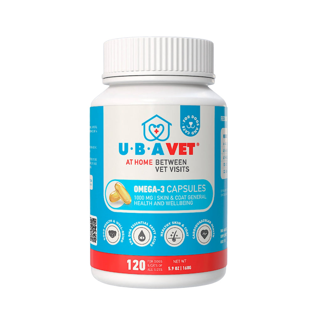 UBAVET Omega-3 Capsules 1000mg | Skin & Coat Support for Dogs & Cats, 120ct