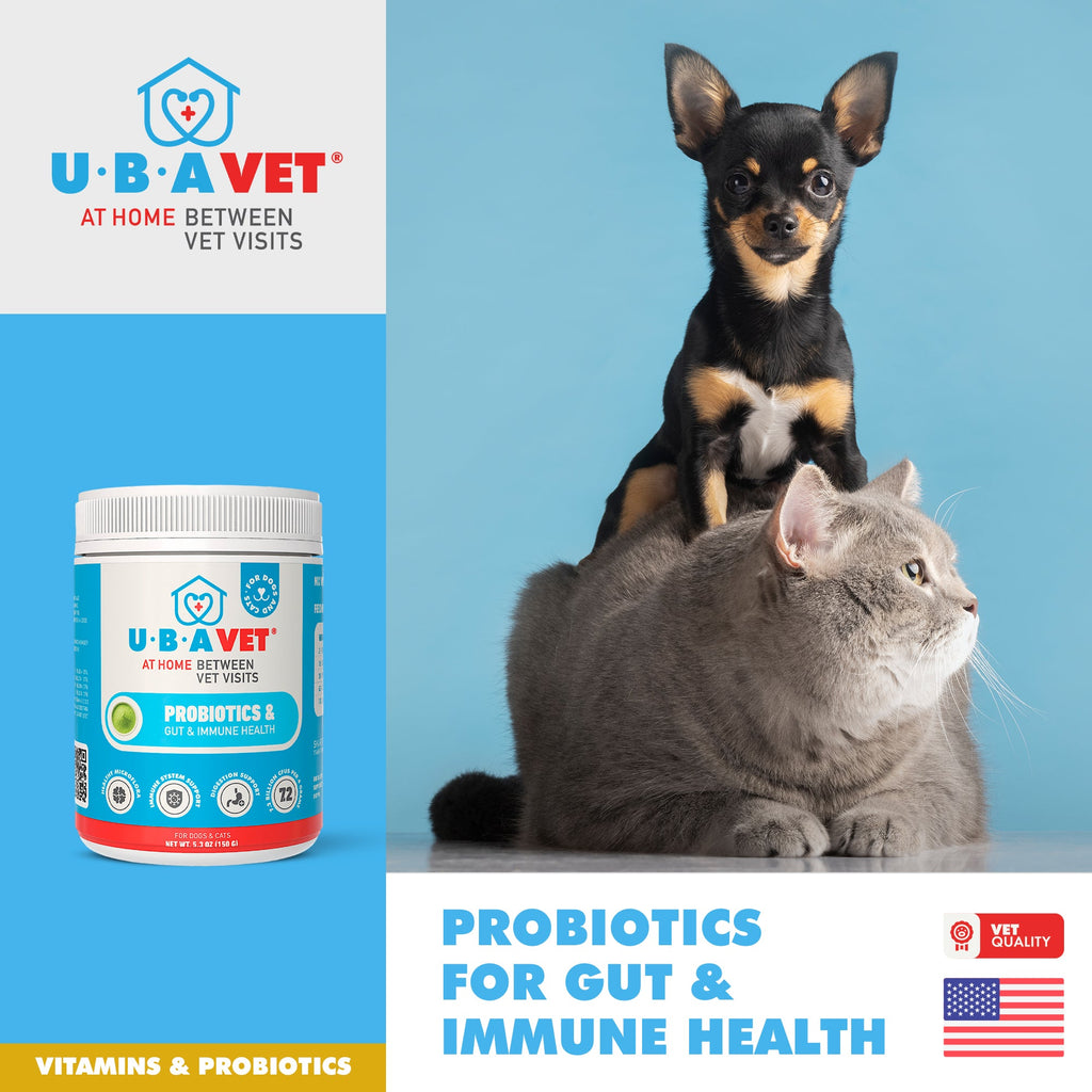UBAVET Probiotics & Gut Health Powder | Immune Support for Dogs & Cats, 5.3oz