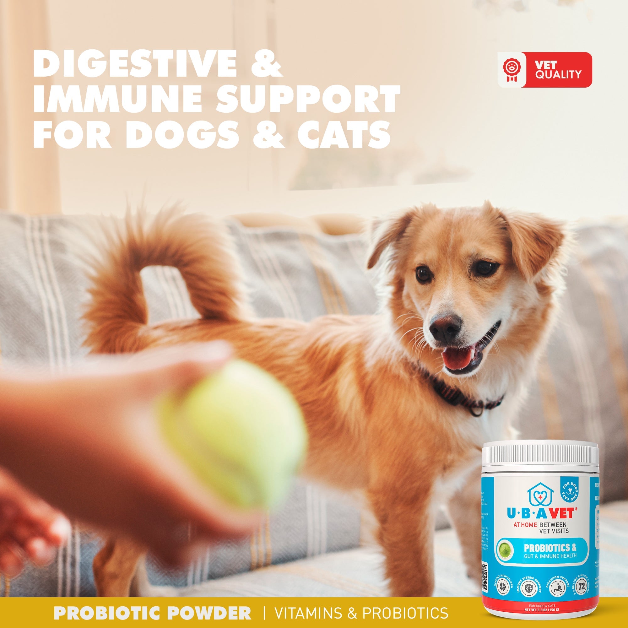 UBAVET Probiotics & Gut Health Powder | Immune Support for Dogs & Cats, 5.3oz